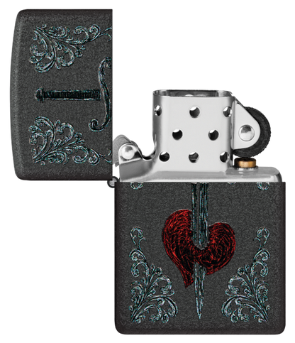 Zippo Heart and Dagger Design, Black Crackle Finish Lighter #48617