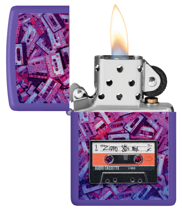 Zippo Retro Cassette Tape Textured Print Design, Purple Matte Lighter #48521