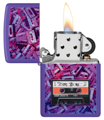 Zippo Retro Cassette Tape Textured Print Design, Purple Matte Lighter #48521