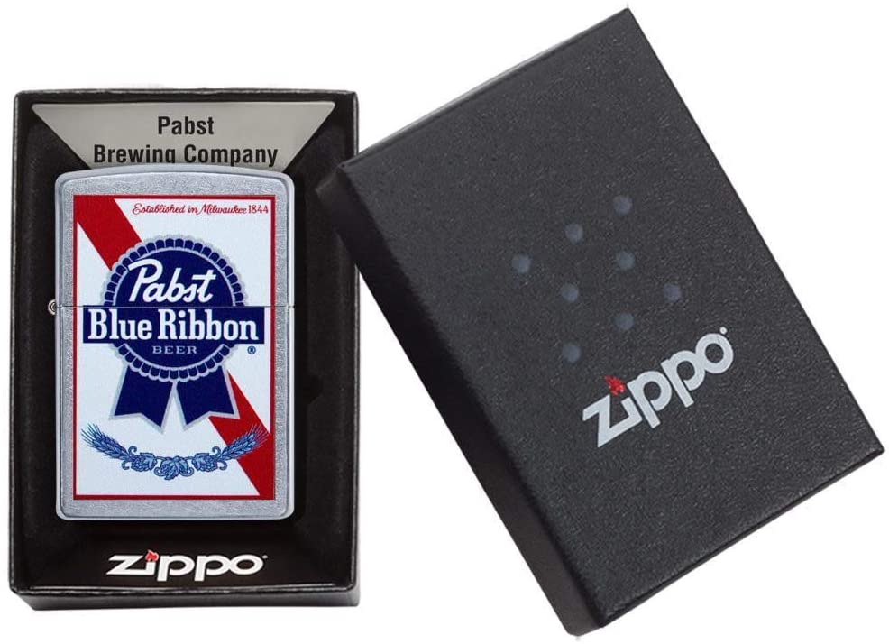 Zippo Pabst Blue Ribbon Beer, Street Chrome Finish, Windproof Lighter #49078