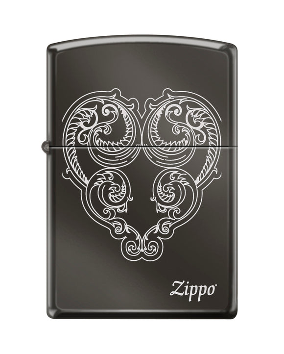 Zippo Victorian Heart, Black Ice Finish, Windproof Lighter #150-082817