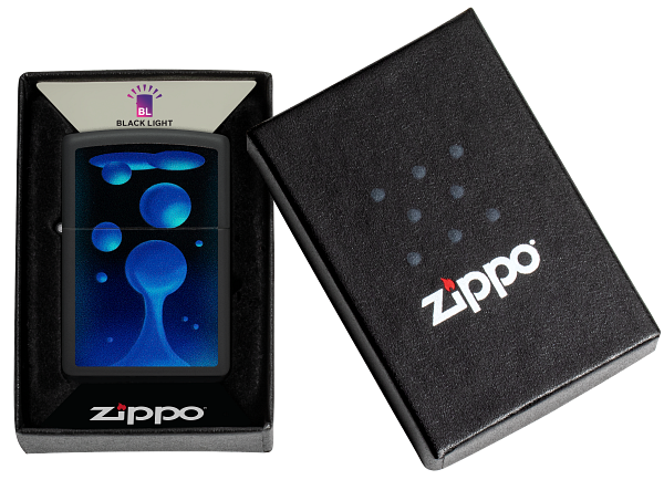 Zippo Lava Lamp Black Light Design, Black Matte Lighter #48675