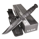 KA-BAR Fighting/Utility Knife, Black, Black Hard Sheath, Serrated Edge #1214