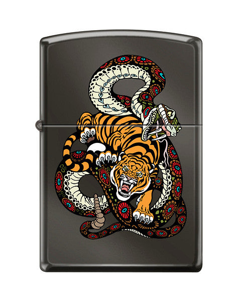 Zippo Tiger and Snake Design, Black Ice Finish Windproof Lighter #150-087885