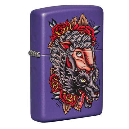 Zippo Wolf and Sheep Design, Purple Matte Finish, Windproof Lighter #49413