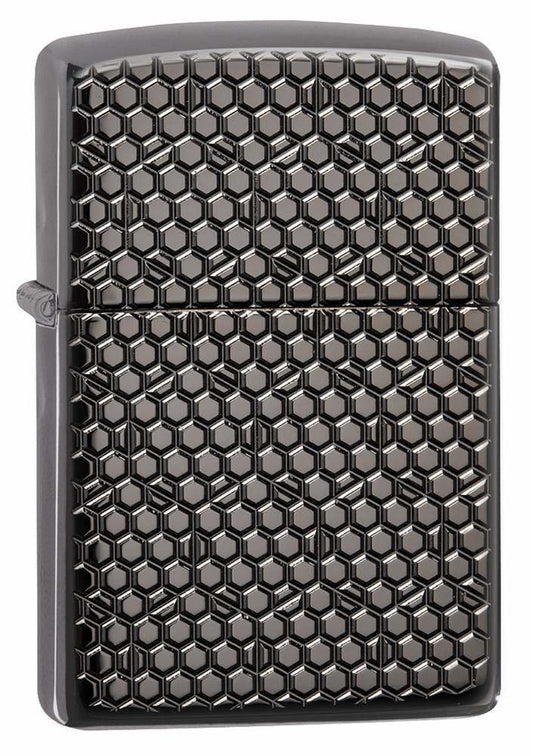 Zippo Hexagon, Deep Carved Engraved, Black Ice Finish Armor Lighter #49021