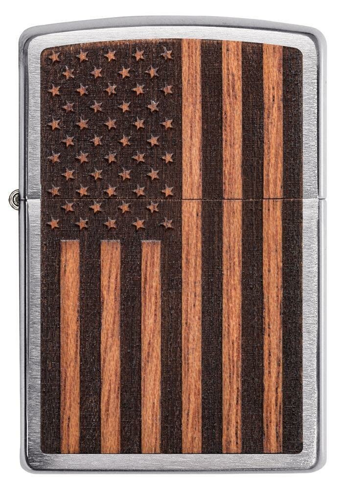 Zippo WOODCHUCK American Flag, Real Wood, Street Chrome Windproof Lighter #29966