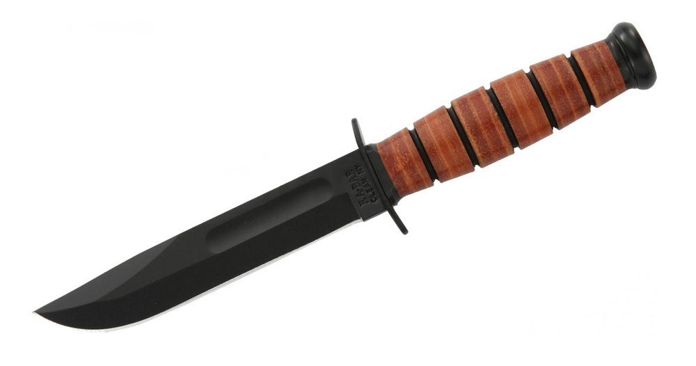 Ka-Bar Short USA Tactical Knife, Brown Leather Sheath, Fixed Blade #1251CP