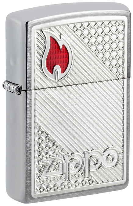 Zippo Logo Flame Emblem, Brushed Chrome Finish Lighter #48126