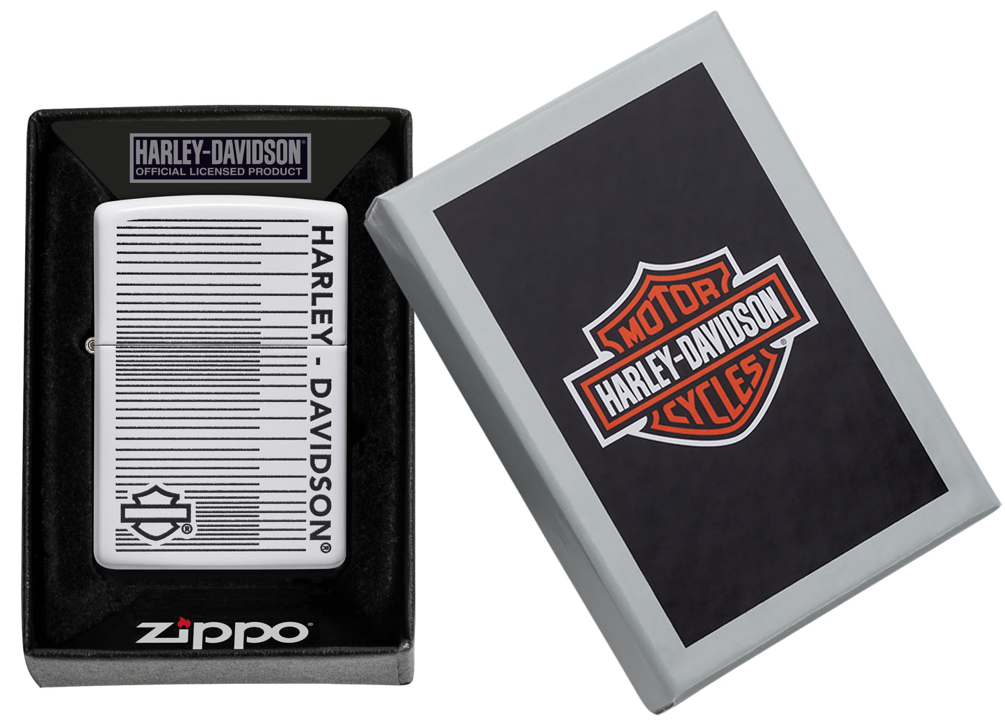 Zippo Harley Davidson Black Lines, White Matte Finish, Windproof Lighter #49465