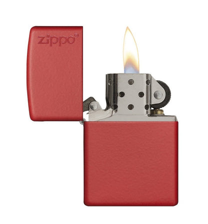 Zippo Red Matte Lighter, w/ Logo, Regular Classic #233ZL