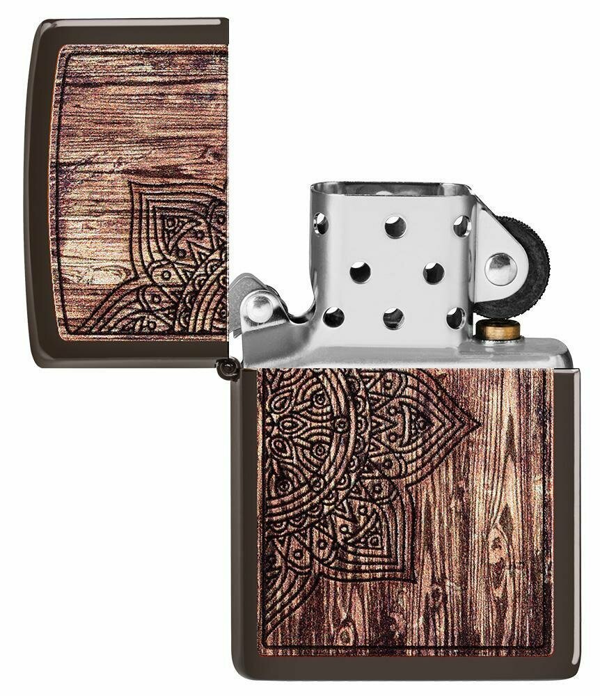 Zippo Wood Mandala Buddhism Hinduism, Brown Windproof Pocket Lighter #49184