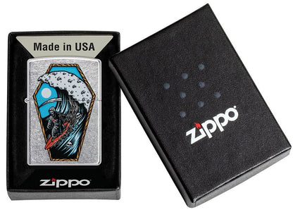 Zippo Surfing Grim Reaper Design, Street Chrome Finish Lighter #49788