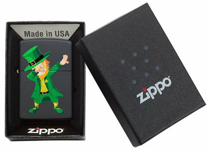 Zippo Dabbing Leprechaun St. Patrick's Day Black Matte Pocket Lighter USA #49124