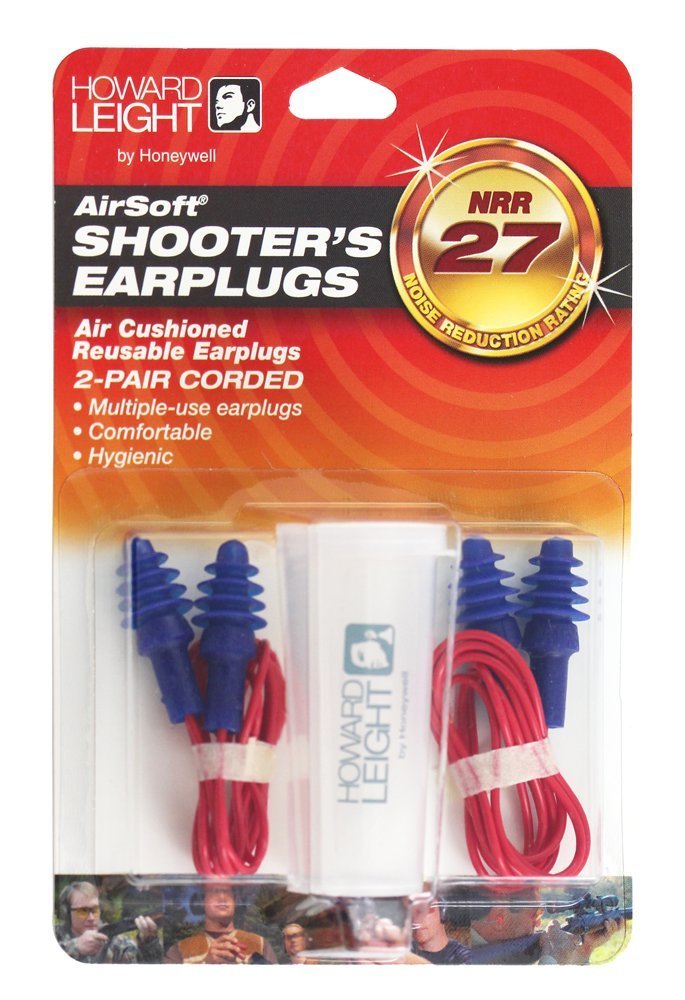 Howard Leight AirSoft Earplugs, Corded, 2 Pairs + Carrying Case #R-01521
