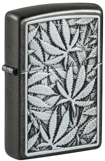 Zippo Cannabis Emblem, Gray Finish Lighter #48123