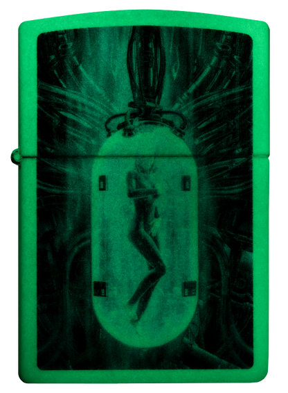 Zippo Cyberpunk Human Pod Glow-in-the-Dark Green Design Lighter #48520