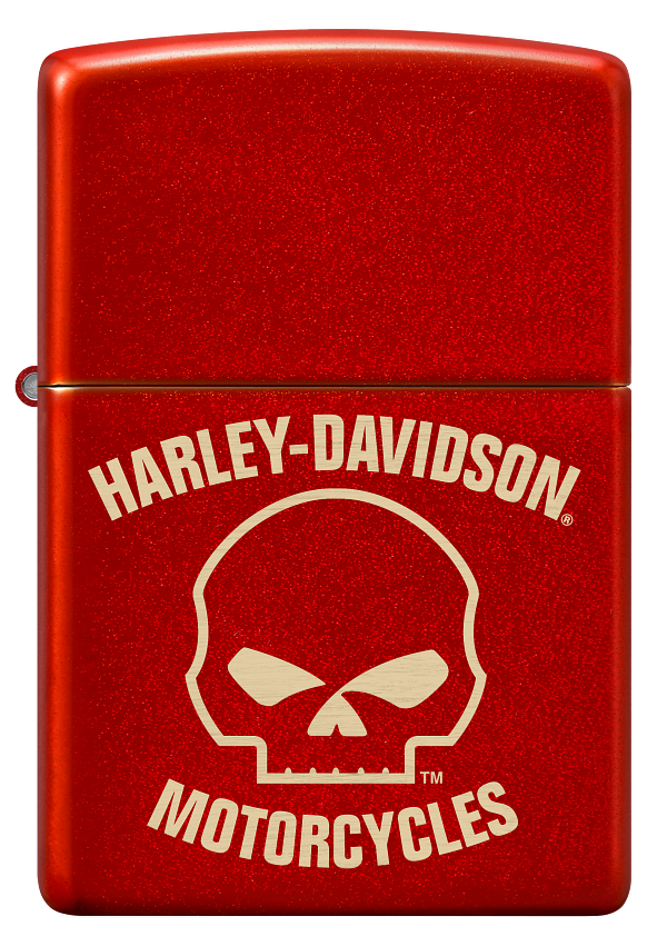 Zippo Harley Davidson Skull Laser Engrave Design, Metallic Red Lighter #48603