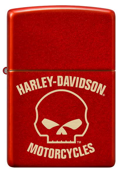 Zippo Harley Davidson Skull Laser Engrave Design, Metallic Red Lighter #48603