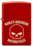 Zippo Harley Davidson Skull Laser Engrave Design, Metallic Red Lighter #48603