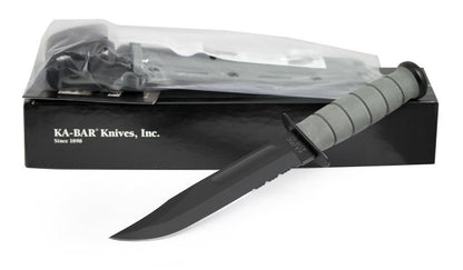 KA-BAR Fighting/Utility Knife, Foliage Green Hard Sheath, Serr Edge #5012