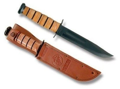 KA-BAR USMC 7" Fixed Blade, Fighting Knife, w/Brown Leather Sheath #1217CP