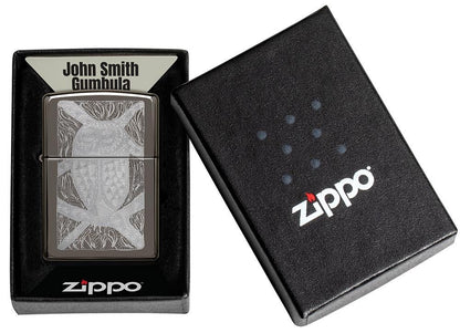 Zippo John Smith Gumbula Owl, Black Ice Finish Lighter #49612
