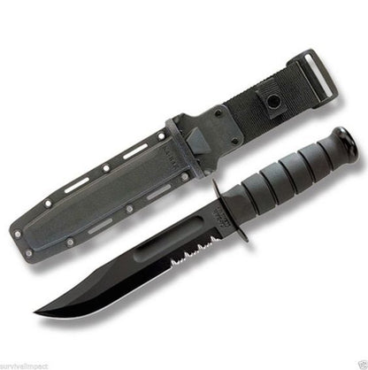 KA-BAR Fighting/Utility Knife, Black, Black Hard Sheath, Serrated Edge #1214