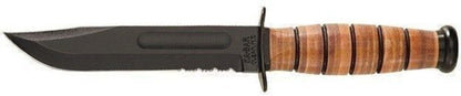 KA-BAR US Army 7" Fixed Blade Knife, Serrated Leather Handle, Brown Sheath #1219