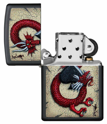 Zippo Ace of Spades Dragon, Black Matte Windproof Lighter Made in USA NEW #29840