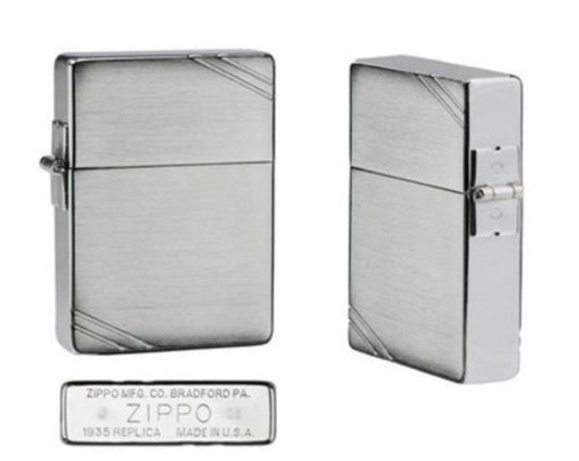 Zippo 1935 Replica With Slashes, Brushed Chrome, Genuine Windproof Lighter #1935