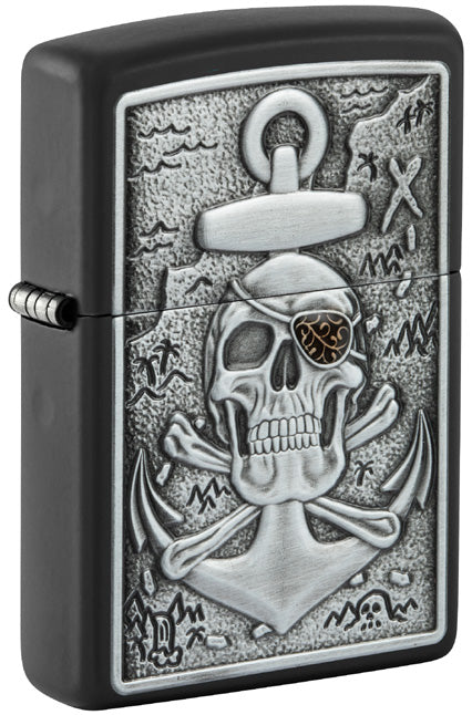 Zippo Pirate Skull Emblem, Black Matte Finish Lighter #48122