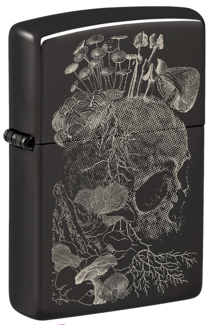 Zippo Skull Flowers Design, High Polish Black Lighter #48590