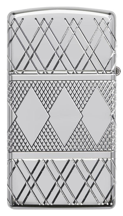 Zippo Slim Armor Diamond Pattern Design, High Polish Chrome Lighter #49052